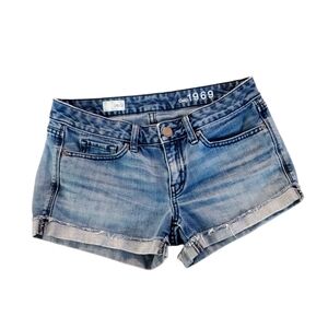 GAP Blue Jean Shorts with Rolled Hems and Distressed Finish, Waist 32